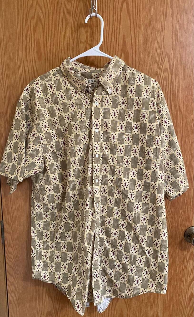 Arrow Collection Vintage Geometric Pattern Short Sleeve Button Down Shirt Large